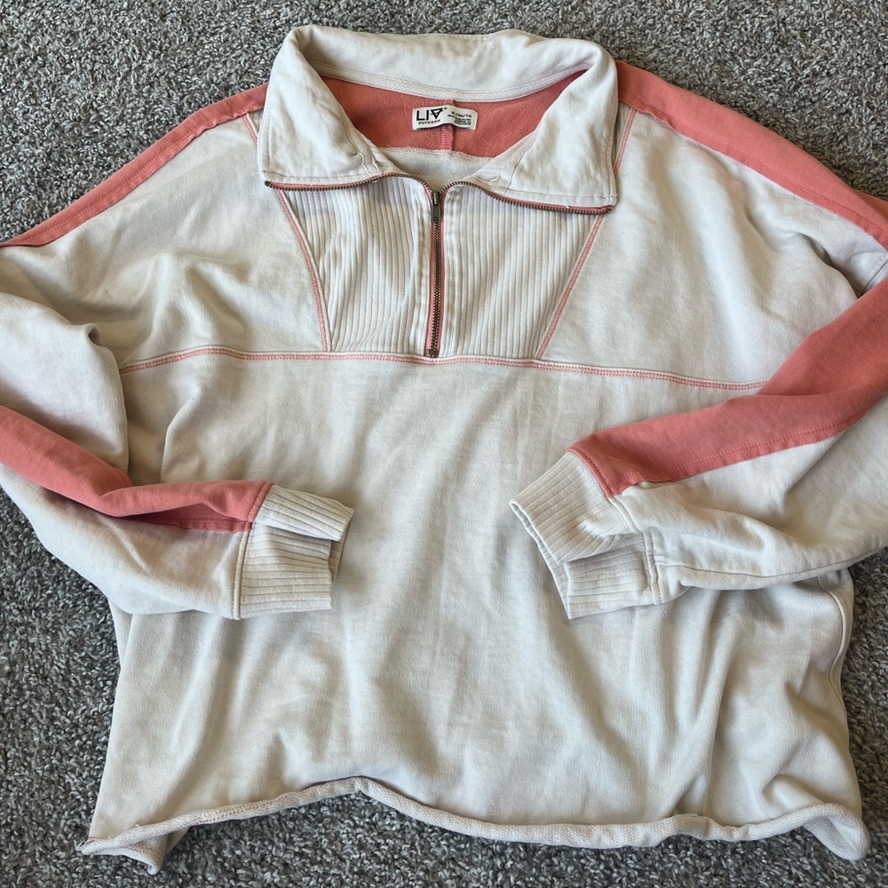 Stylish Cream and Orange Zip-Up Sweatshirt